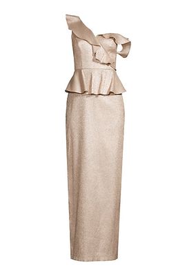 Ruffled Peplum Column Gown