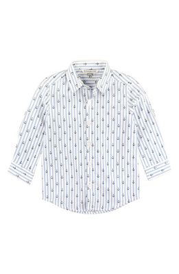 RuggedButts Anchors Stripe Button-Up Shirt in White