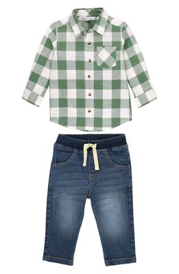 RuggedButts Buffalo Check Button-Up Shirt & Jeans Set in Ivy