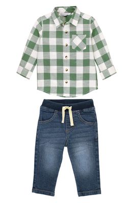 RuggedButts Kids' Check Button-Up Shirt & Jeans Set in Ivy