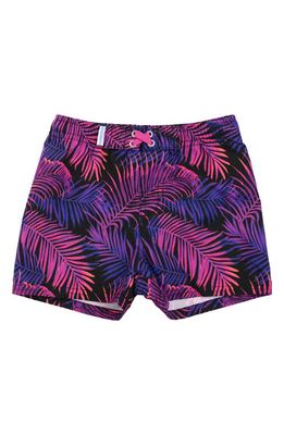 RuggedButts Kids' Palm Print Swim Trunks in Marine Glow 