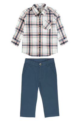 RuggedButts Kids' Plaid Button-Up Shirt & Chino Pants Set in Blue