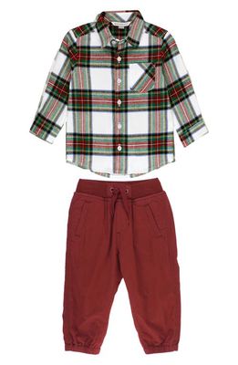 RuggedButts Kids' Plaid Cotton Button-Up Shirt & Joggers Set in Rosewood