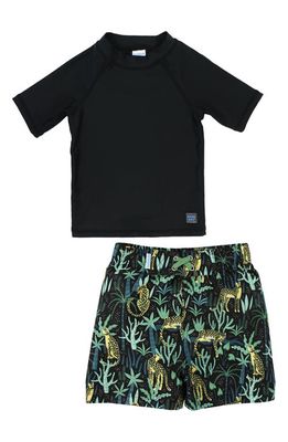 RuggedButts Kids' Safari Two-Piece Rashguard Swimsuit in Black