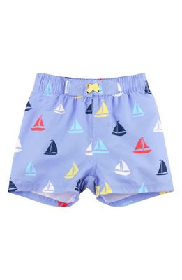 RuggedButts Kids' Sailboat Print Swim Trunks in Down By The Bay 