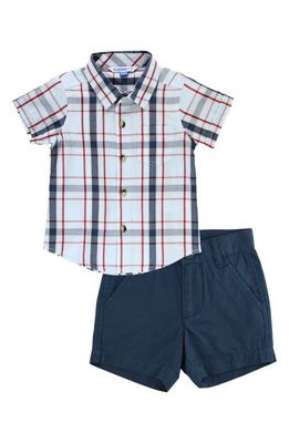 RuggedButts Liberty Plaid Cotton Button-Up Shirt & Shorts Set in Blue/Red