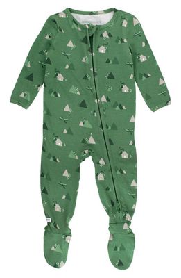 RuggedButts Mountain Print Fitted One-Piece Footed Pajamas in Green