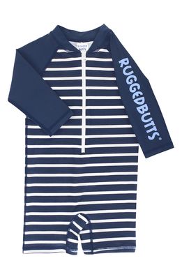 RuggedButts Navy Stripe One-Piece Rashguard Swimsuit in Blue