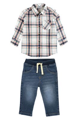 RuggedButts Plaid Button-Up Shirt & Jeans Set in Blue
