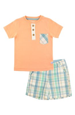 RuggedButts Pocket Henley & Plaid Shorts Set in Orange