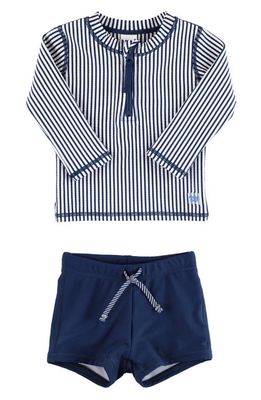 RuggedButts Stripe Long Sleeve Two-Piece Rashguard Swimsuit in Blue