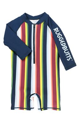 RuggedButts Sunset Stripe One-Piece Rashguard Swimsuit in Navy Stripes