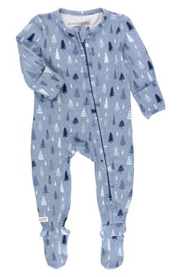 RuggedButts Tree Print One-Piece Footed Pajamas in Blue