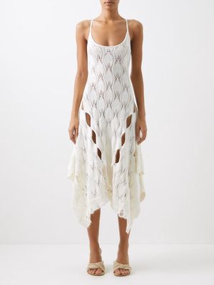 Rui - Candle Flame-stitched Handkerchief-hem Dress - Womens - Ivory
