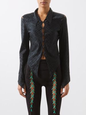Rui - Cutout Geometric Silk-blend Satin Shirt - Womens - Black