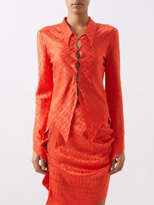 Rui - Cutout Geometric Silk-blend Satin Shirt - Womens - Orange