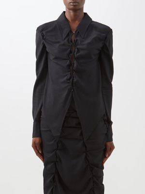 Rui - Cutout Geometric Silk-blend Shirt - Womens - Black