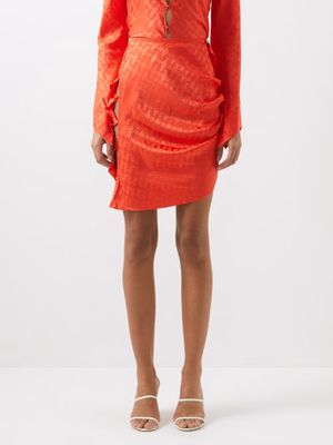 Rui - Gathered Geometric Silk-blend Satin Skirt - Womens - Orange