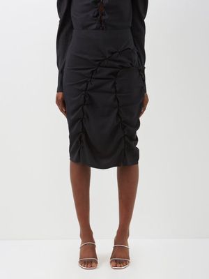 Rui - Gathered Silk-blend Midi Skirt - Womens - Black