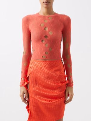 Rui - Onyx Cutout Mesh Long-sleeved Top - Womens - Orange