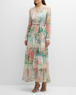 Ruksana Floral-Print Lace-Trim Maxi Dress