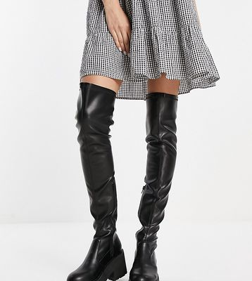 Rule London Exclusive Rey heeled over the knee boots in PU-Black