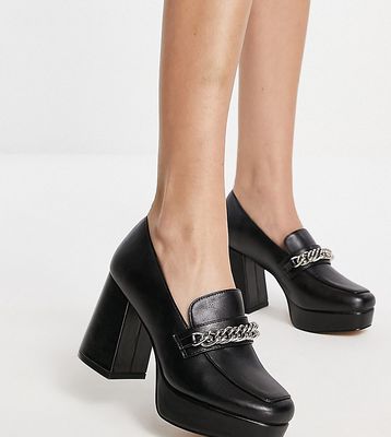 Rule London Exclusive Sienna heeled loafers in black PU - BLACK