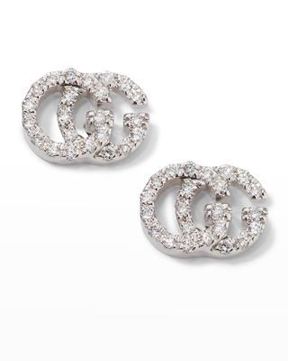 Running G Pave Diamond Stud Earrings in 18K White Gold