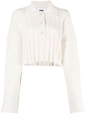 Rus cropped long-sleeve knit polo - Neutrals