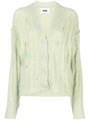 Rus ribbed-knit distressed-effect cardigan - Green