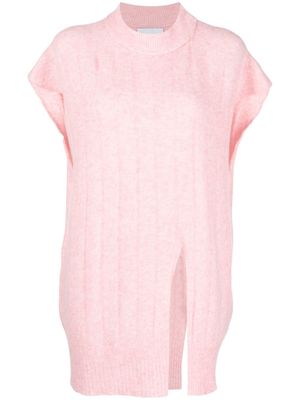 Rus ribbed short-sleeved knitted jumper - Pink