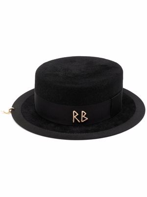 Ruslan Baginskiy Canotier pierced felted hat - Black