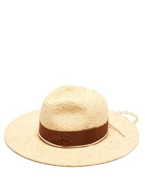Ruslan Baginskiy - Chain-strap Ribbon-trimmed Straw Hat - Womens - Beige