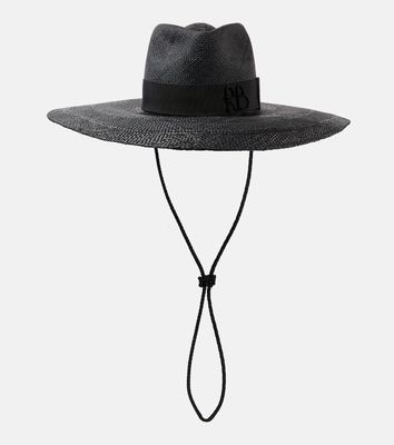 Ruslan Baginskiy Leather-trimmed straw sun hat