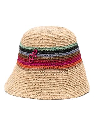 Ruslan Baginskiy striped straw bucket hat - Brown