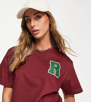 Russell Athletic cropped short sleeve t-shirt in burgundy vintage wash-Red