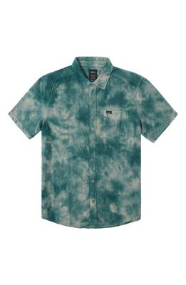 RVCA Bleach Corduroy Short Sleeve Button-Up Shirt in Emerald Green