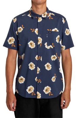 RVCA Botanical Short Sleeve Button-Up Shirt in Moody Blue