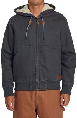 RVCA Chain Mail Hooded Canvas Jacket with Faux Shearling Lining in Garage Blue