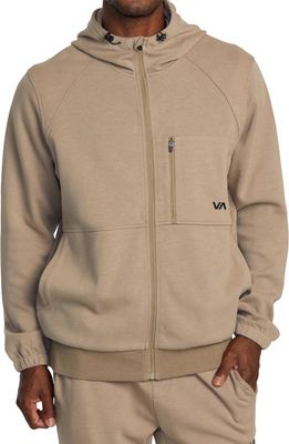 RVCA Cotton Blend Fleece Zip Hoodie in Dark Khaki