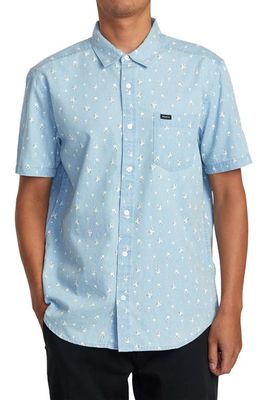 RVCA County Line Floral Short Sleeve Denim Button-Up Shirt in Washed Denim