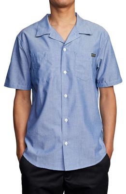 RVCA Day Shift Short Sleeve Chambray Button-Up Shirt in Blue Chambray