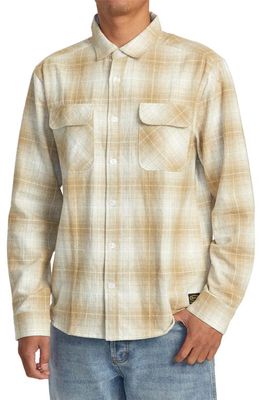 RVCA Dayshift Gradient Check Flannel Button-Up Shirt in Khaki