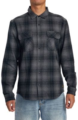 RVCA Dayshift Gradient Check Flannel Button-Up Shirt in Rvca Black