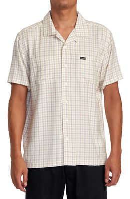 RVCA Emery Plaid Short Sleeve Button-Up Camp Shirt in Natural