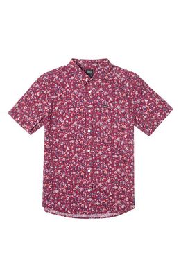 RVCA Justice Floral Short Sleeve Button-Up Shirt in Oxblood Red
