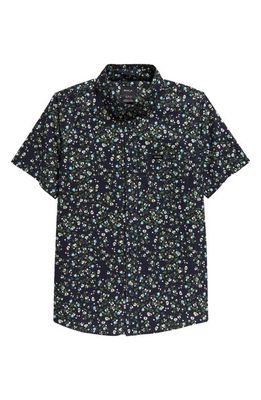 RVCA Kids' That'll Do Floral Print Short Sleeve Woven Button-Down Shirt in Navy Marine