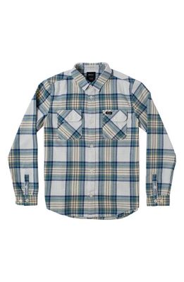 RVCA Kids' That'll Work Plaid Flannel Button-Up Shirt in Duck Blue