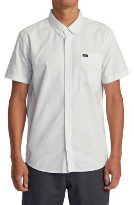 RVCA Men's That'll Do Stripe Stretch Cotton Blend Short Sleeve Button-Down Shirt in White