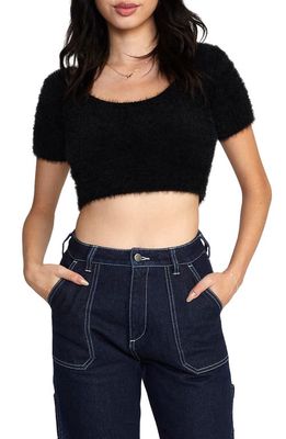 RVCA Murray Fuzzy Short Sleeve Crop Sweater in Black